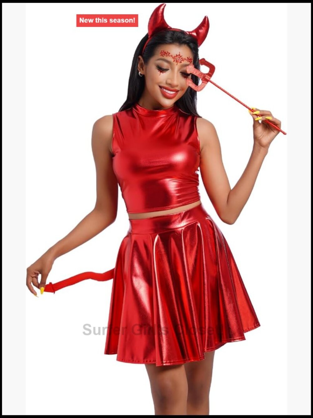 Women Halloween Angel Devil Costume Set Wings Halo Wand Horns Pitchfork Tail